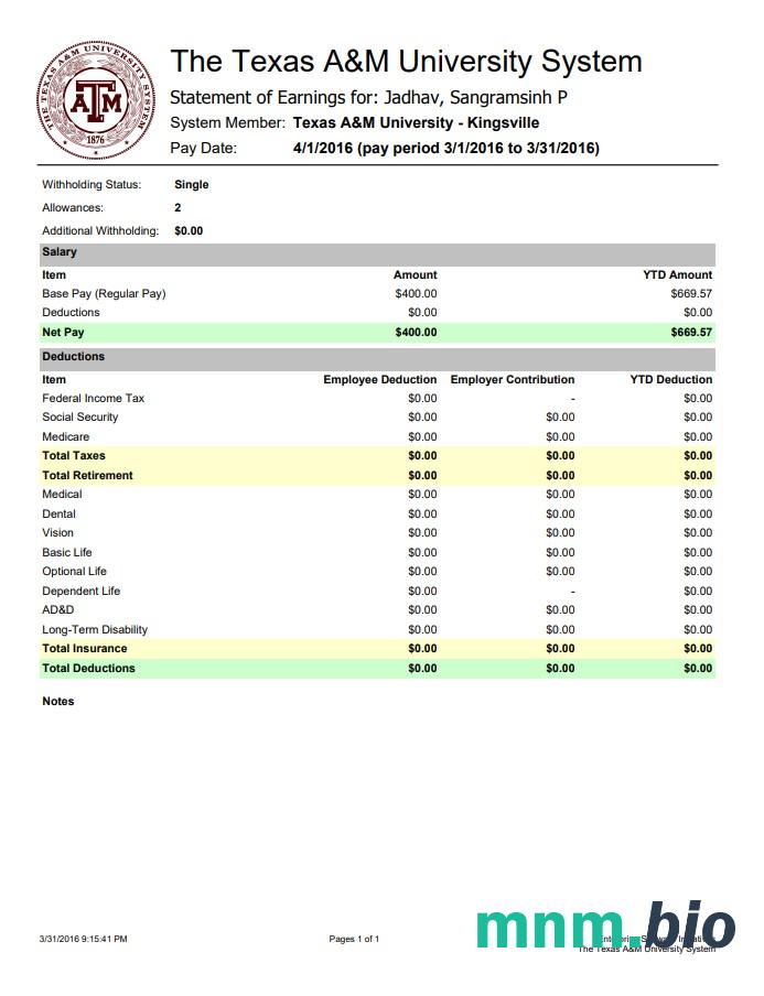 Texas A & M University System zarobki oświadczenie Word i PDF szablon